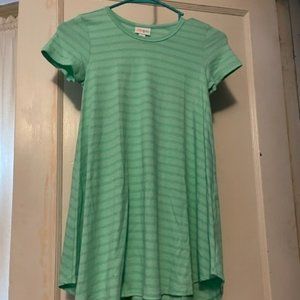 LuLaRoe Girl's Cotton Light Green Striped Scarlett Dress Size 8